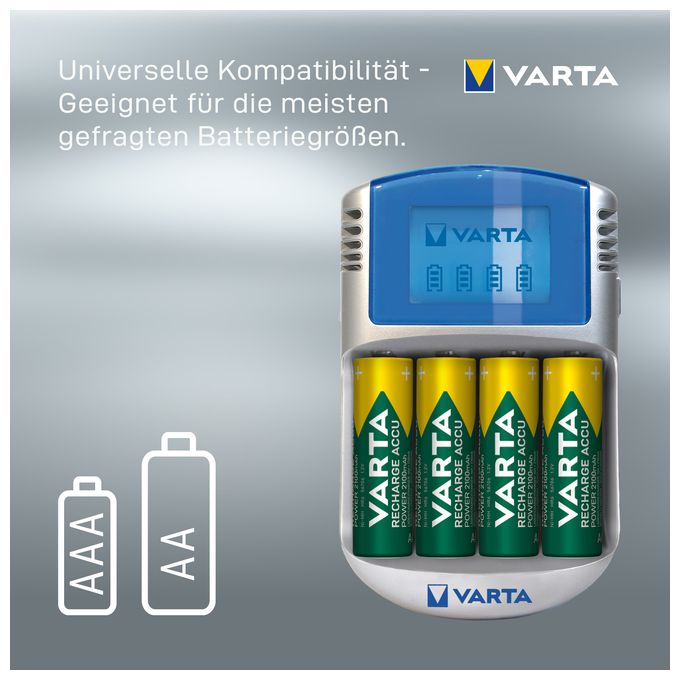 Akku Ladegerät, inkl. 4X AA 2600mAh, Batterieladegerät für wiederaufladbare AA/AAA, LCD Charger, mit USB Kabel & 12V Adapter 