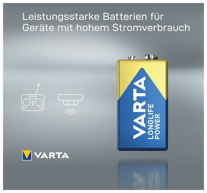Batterien 9V Blockbatterie, 1 Stück, Longlife Power, Alkaline, für Rauchmelder, Brand- & Feuermelder, Mikrofon 