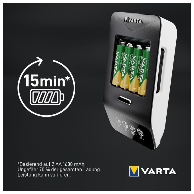 LCD Ultra Fast Charger+ AA & AAA (NiMH Akkus inkl. 4x AA 2100 mAh Akkus & AC sdapter & 12 V Adapter), schwarz 