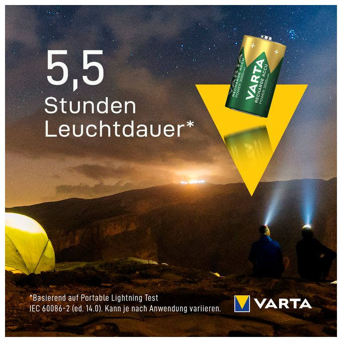 Recharge Accu Power D 3000 mAh 2er-Pack (vorgeladener NiMH-Akku, Micro, wiederaufladbarer Akku, gebrauchsfertig) 