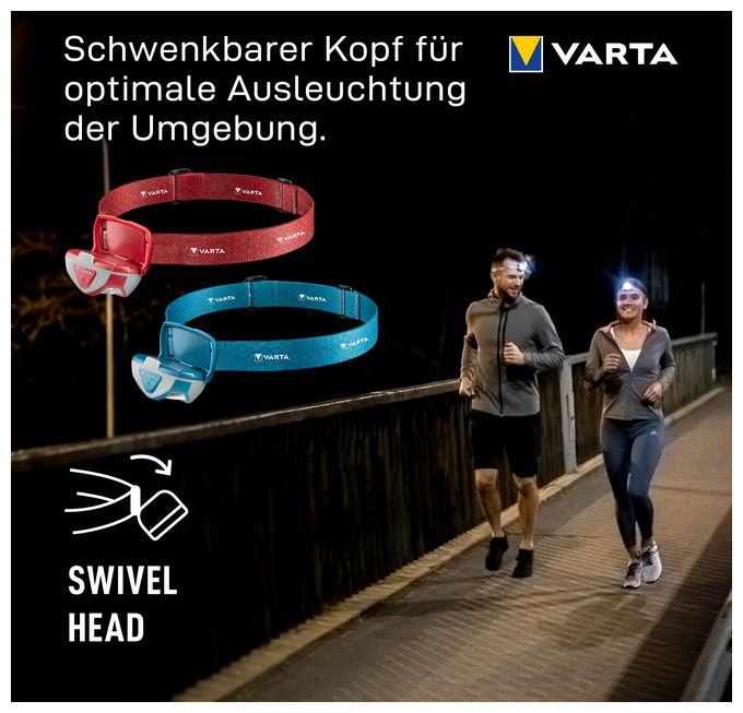 Stirnlampe LED inkl. 3x AAA Batterien Kopflampe, Outdoor Sports H20 Pro, drei Leuchtmodi, spritzwassergeschützt, Dimmfunktion, mit schwenkbarem Kopf, rot 