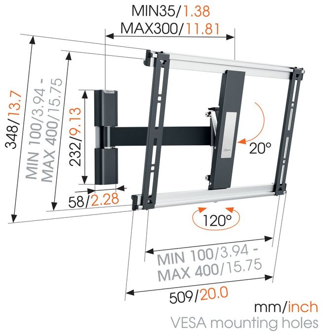 Wand Halterung bis 139,7 cm (55") 18 kg 0 - 20° Thin 425 