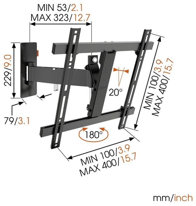 Wand Halterung 120° bis 139,7 cm (55") 20 kg 0 - 20° Wall 2225 