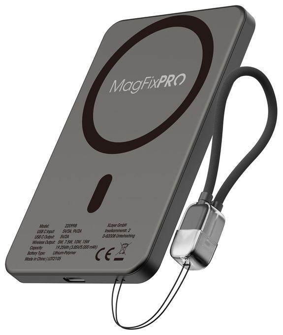 5000 mAh Powerbank USB Typ-C Kabelloses Laden  MagFix Pro (Schwarz) 