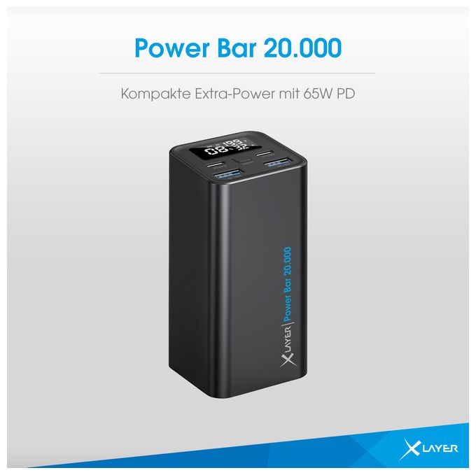 20000 mAh Powerbank USB Typ-C  Power Bar (Schwarz) 