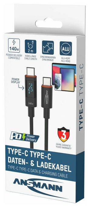 0,48 Gbit/s Stecker Rundkabel USB C auf USB C bis 140 W 2 m  1700-0171 (Anthrazit) 