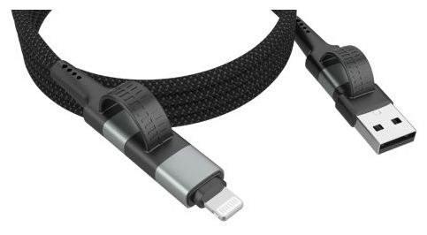 Stecker Rundkabel USB A/USB C auf USB C/Lightning bis 60 W 1,2 m  1700-0188 (Schwarz, Silber) 