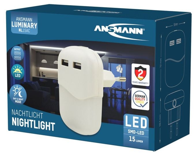 LED Warmweiß (3000K) Warmweiß AC, USB NL15AC + 2USB Sensor Nachtlicht 