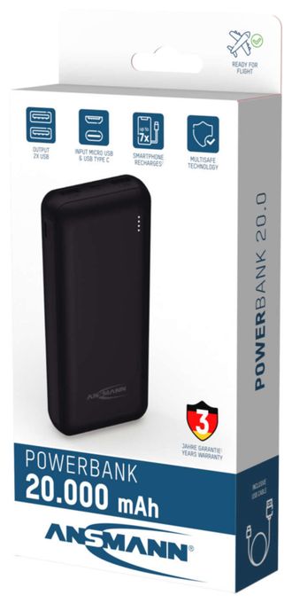 20000 mAh Powerbank Micro-USB + USB Type-C  PB212 (Schwarz) 