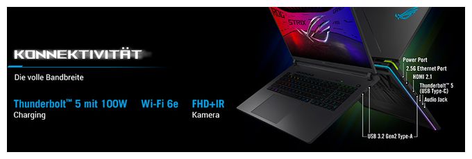 WQXGA Notebook 45,7 cm (18 Zoll) 2560 x 1600 Pixel 1 TB SSD Windows 11 Home Intel Core Ultra 9 max. 5,5 GHz  ROG Strix G815LR-TT300W (Grau) 