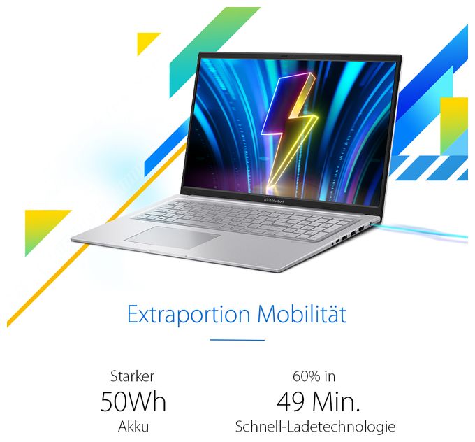 Full HD Notebook 43,9 cm (17.3 Zoll) 1920 x 1080 Pixel 1 TB SSD Windows 11 Home Intel Core 7 max. 5,4 GHz  Vivobook 17 X1704VA-AU918W (Silber) 
