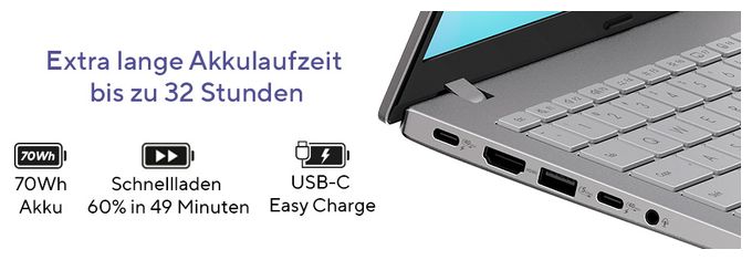 WQXGA Notebook 40,6 cm (16 Zoll) 2560 x 1600 Pixel 1 TB SSD Windows 11 Home Qualcomm Snapdragon max. 3 GHz  Vivobook S3607QA-PL011W (Silber) 