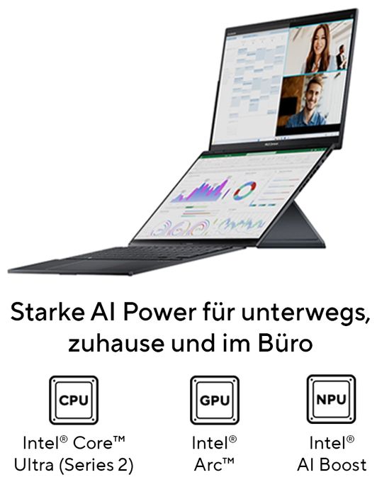 WUXGA Notebook 35,6 cm (14 Zoll) 1920 x 1200 Pixel 1 TB SSD Windows 11 Home Intel Core Ultra 9 max. 5,4 GHz  Zenbook Duo UX8406CA-QL331W (Grau) 