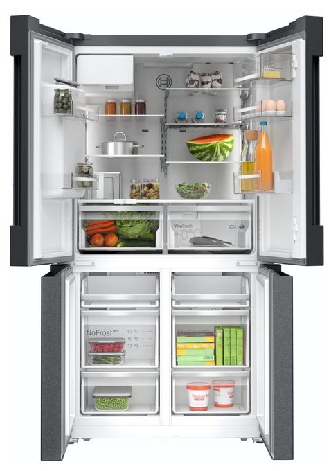 Side-by-Side Kühl-/ Gefrierkombination French Door 375 l / 199 l 327 kWh NoFrost 1830 mm x 905 mm  Serie 6 KFI96AXEA (Schwarz, Edelstahl) 