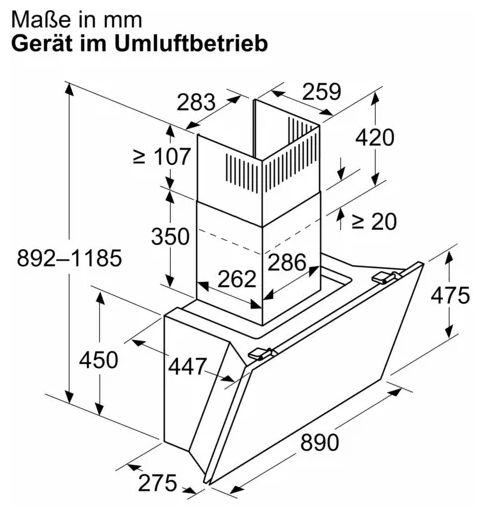 Umluft Dunstabzugshaube/Esse Wand 90 cm (Schwarz) Serie 8 DWK91LT60 