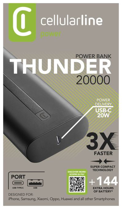 20000 mAh Powerbank USB Typ-C  Thunder (Schwarz) 