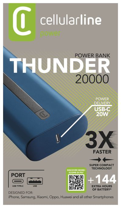 20000 mAh Powerbank USB Typ-C  Thunder (Blau) 