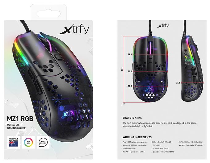 16000 DPI Gaming Maus Optisch  MZ1 RGB (Schwarz) 