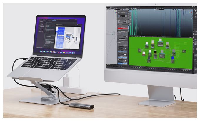 DONN27G Laptop-Ständer mit 7-in-1-Dockingstation, 360° drehbare Basis, faltbar, höhenverstellbar 