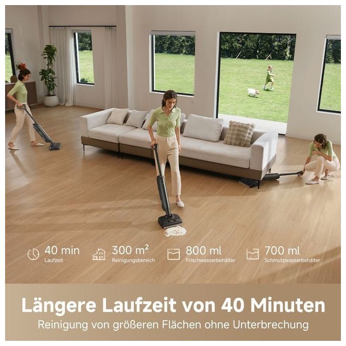 Naß-/Trockensauger bis 40 min Laufzeit für bis zu  300 m² Reinigungsfläche 4 Ah 18000 Pascal bis 0,7 l Schmutzwasser Mova M10 