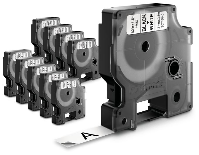 DYMO Original D1-Etikettenband | schwarz auf weiß | 9 mm x 7 m | selbstklebendes Schriftband | für LabelManager-Beschriftungsgerät | 10 D1 Etikettenkassetten 