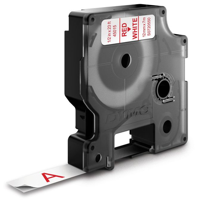 DYMO Original D1-Etikettenband | rot auf weiß | 12 mm x 7 m | selbstklebendes Schriftband | für LabelManager-Beschriftungsgerät 