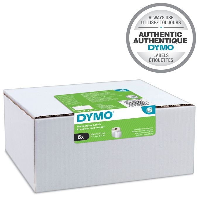 DYMO Original LabelWriter Mehrzwecketiketten | 32 mm x 57 mm | 6 Rollen mit je 1.000 leicht ablösbaren Etiketten (6.000 Etiketten) | selbstklebende Etiketten | für LabelWriter-Beschriftungsgerät 