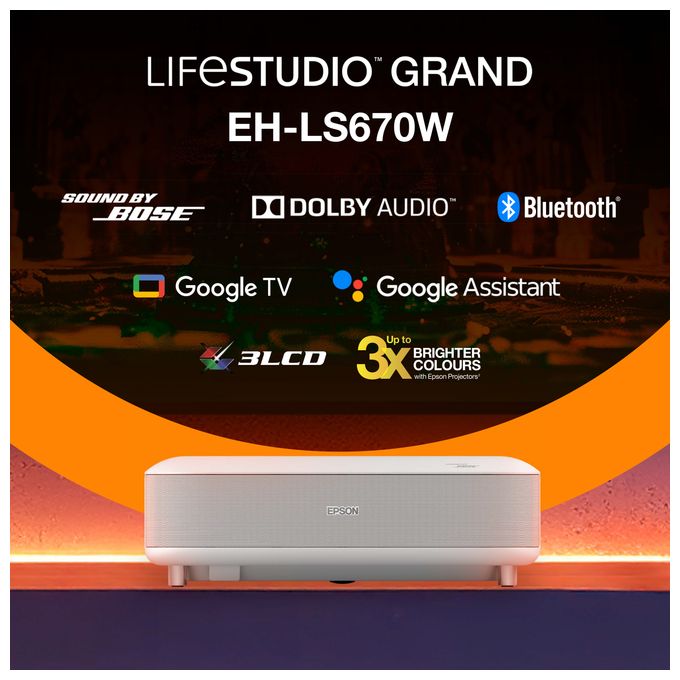 UHD 4K (3840x2160) 3LCD Laser Ultra-Short-Throw-Projektor 3600 ANSI Lumen  EH-LS670 Lifestudio Grand (Weiß) 