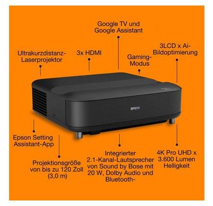 UHD 4K (3840x2160) 3LCD Laser Standard Throw-Projektor  EH-LS670B (Schwarz) 