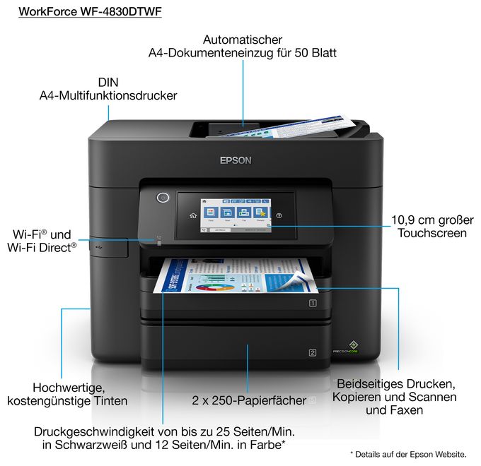 All in One A4 Tintenstrahl Drucker 4800 x 2400 DPI WorkForce Pro WF-4830DTWF 