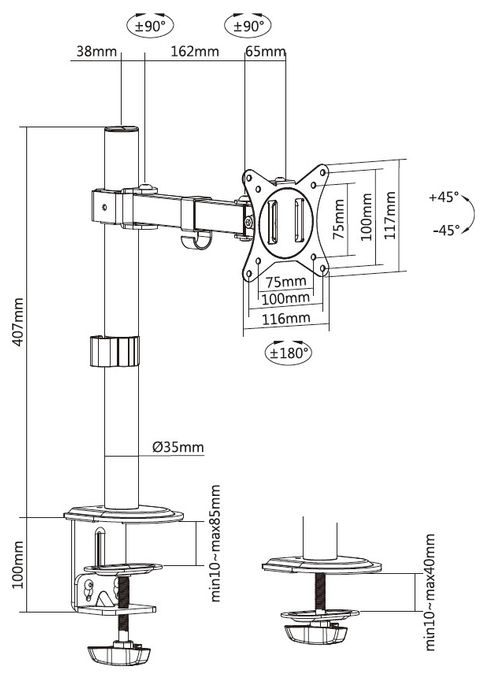 17"-32" Bewegliche Monitor/LCD-Tischhalterung, Weiß 