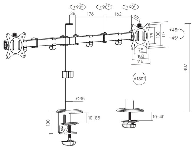 17"-32" Gelenk-Dual-Monitor-Tischhalterung, Weiß 