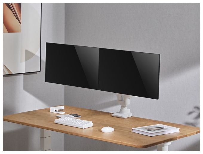 17"-35" Schwerlast-Doppelmonitor-Schreibtischhalterung, Weiß 