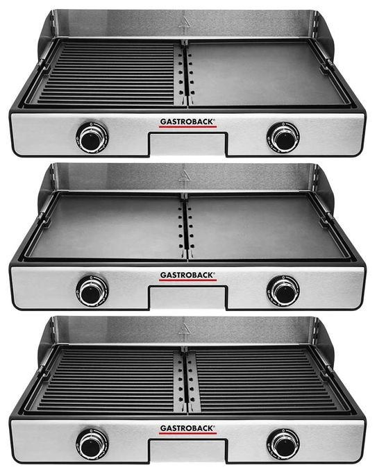 2 Zone(n) 2000 W mit 420 x 280 mm Fläche  42524 Design Plancha & BBQ (Schwarz, Edelstahl) 