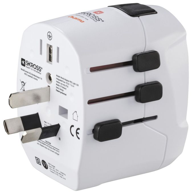 World Travel Pro Light USB Reiseadapter für bis zu 200 Länder 