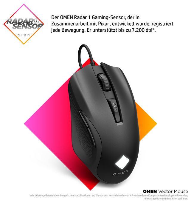 7200 DPI Gaming Maus IR LED  Omen Vector Essential (Schwarz) 