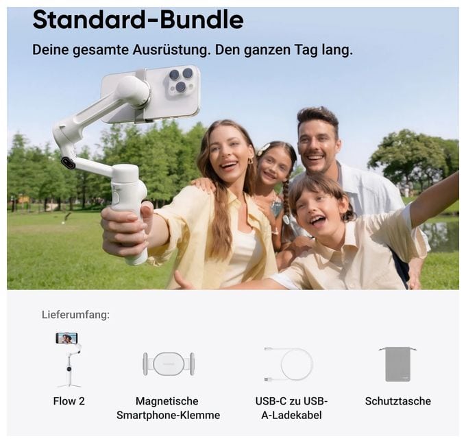 Stativ Gimbal für Smartphone faltbar Bluetooth  Flow 2 Standard Bundle (Weiß) 