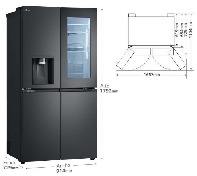 Side-by-Side Kühl-/ Gefrierkombination 363 l / 274 l 354 kWh NoFrost 1792 mm x 914 mm  GMG961EVKE (Schwarz, Graphit) 