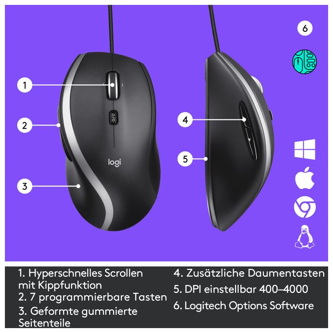 M500s Advanced Corded 4000 DPI Büro Maus Optisch 