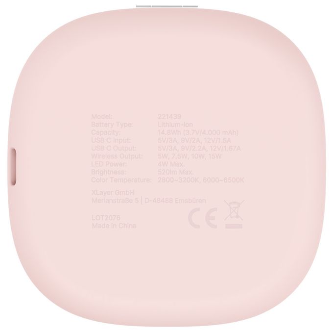 4000 mAh Powerbank USB Typ-C Kabelloses Laden  Schminkspiegel mit (Rose) 