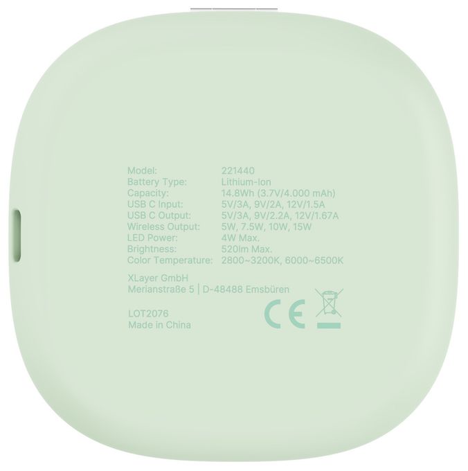 4000 mAh Powerbank USB Typ-C Kabelloses Laden  Schminkspiegel mit (Mint) 