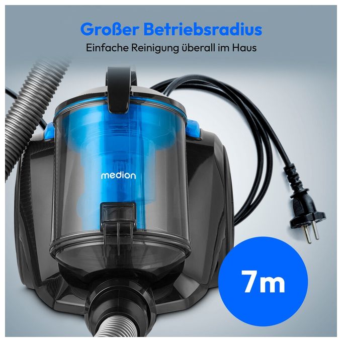 Bodenstaubsauger Beutellos 800 W HEPA (Transparent, Schwarz, Blau) E2001 MD12078 