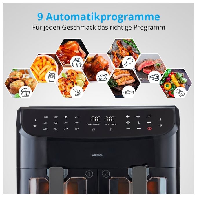 Doppel Heißluftfritteuse 8,7 l 2600 W  Life P20 XXL MD11760 (Schwarz) 