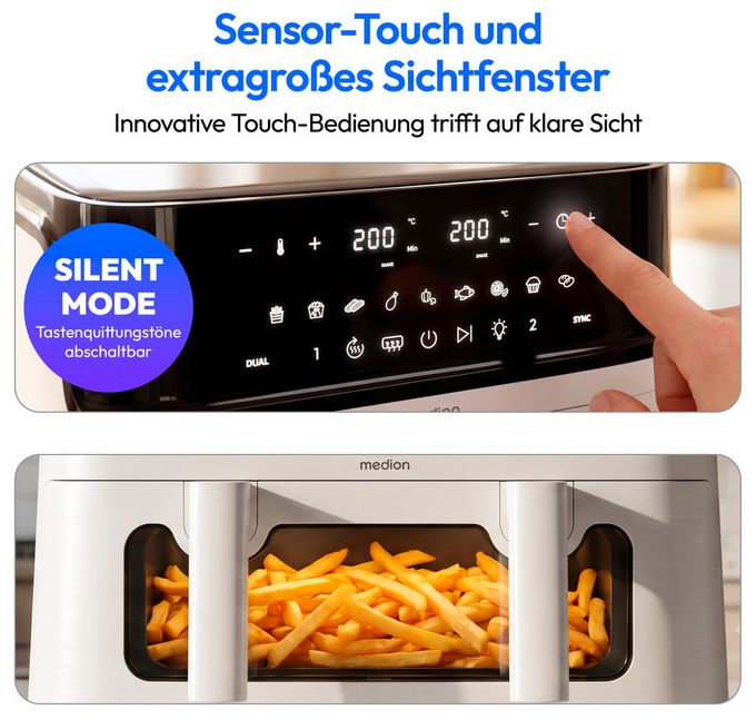 Doppel Heißluftfritteuse 10,8 l 3040 W  Life P25 XXL Flex M (Schwarz, Weiß) 
