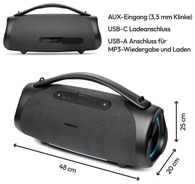 100 W Bluetooth Lautsprecher IPX7 Laufzeit bis 30 h  Life P61768 (Grau) 