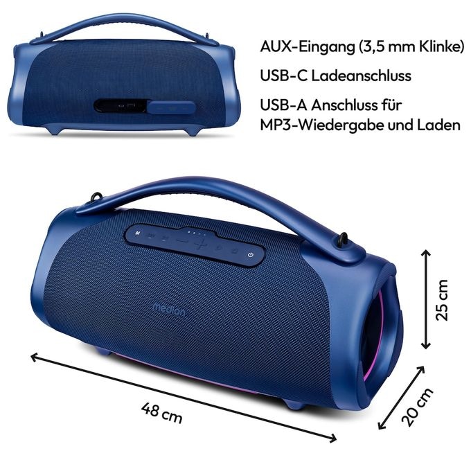 100 W Bluetooth Lautsprecher IPX7 Laufzeit bis 30 h  Life P61768 (Blau) 