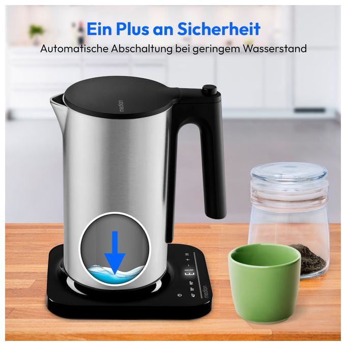 1,5 l Wasserkocher 2200 W  MD12106 (Schwarz, Edelstahl) 