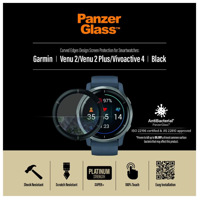 Klare Bildschirmschutzfolie Gehärtetes Glas, Polyethylenterephthalat, Silikon für  Garmin Garmin - Venu 2, Garmin - Venu 2 Plus, Garmin - Vivoactive 4 Kratzresistent, Schockresistent, Antibakteriell 3652 Displayschutz 