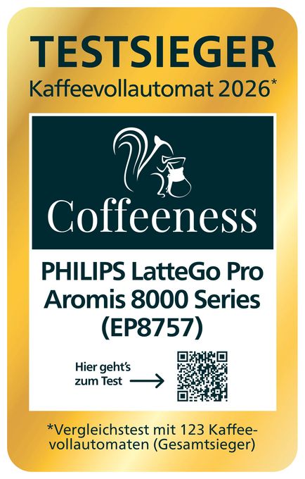 Kaffeevollautomat 15 bar 1,9 l 275 g  Series 8000 EP8757/92 LatteGo Pro Aromis (Grau) 