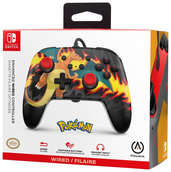 Analog / Digital Gamepad für Nintendo Switch, Nintendo Switch OLED  Enhanced Wired Controller Pokémon: Glurak Feuersturm (Mehrfarbig) 